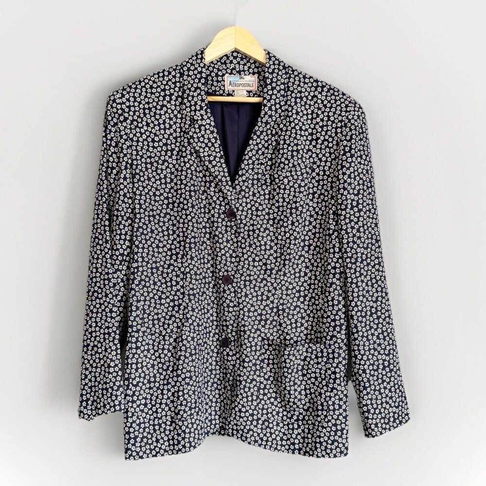 VTG Aeropostale Compagnie Generale Blue Floral Blazer Women’s Large Cottagecore